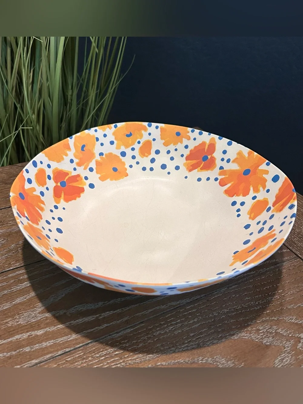 Vera for Anthropologie Orange and Blue Floral Bamboo Bowl